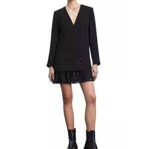 NWT Double Breasted Black Jacket Blazer Dress with Lace Hem Size FR0/US2